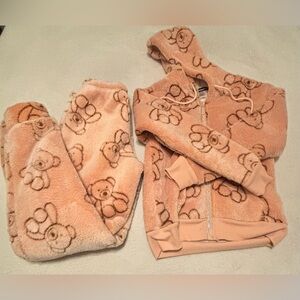 Weekending Teddy Bear Loungewear Set Pants/Zip Up Hoodie Cozy Fleece Pajamas XS